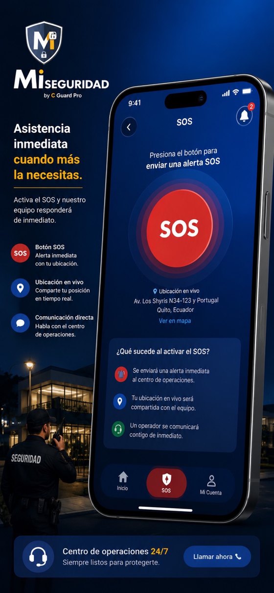 Pantalla de emergencia con el botón SOS de la app Mi Seguridad