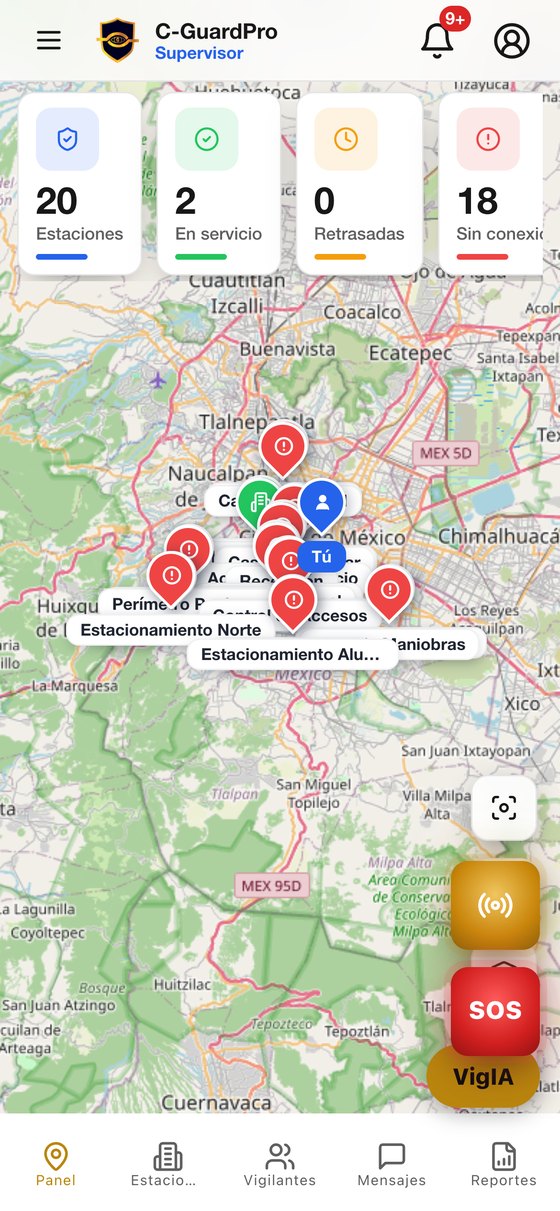 Panel del supervisor con el mapa de puestos y el estado del operativo