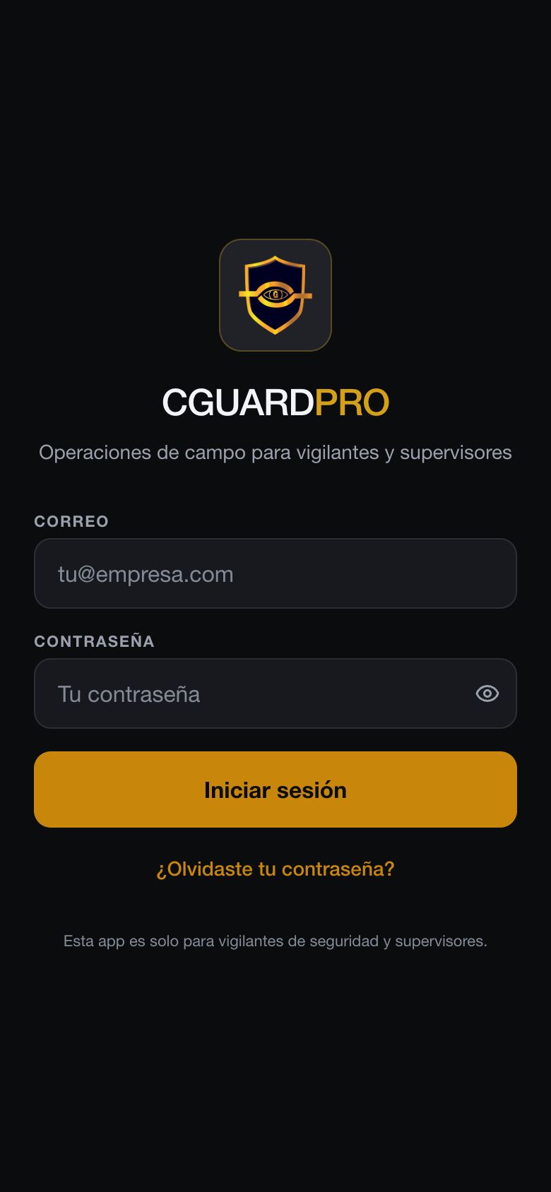 Acceso del vigilador a la app CGuardPro